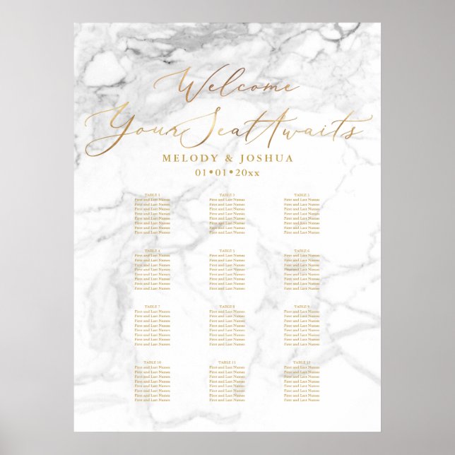 PixDezines Marble+Faux Guld Skript, Placeringsplan Poster (Framsidan)