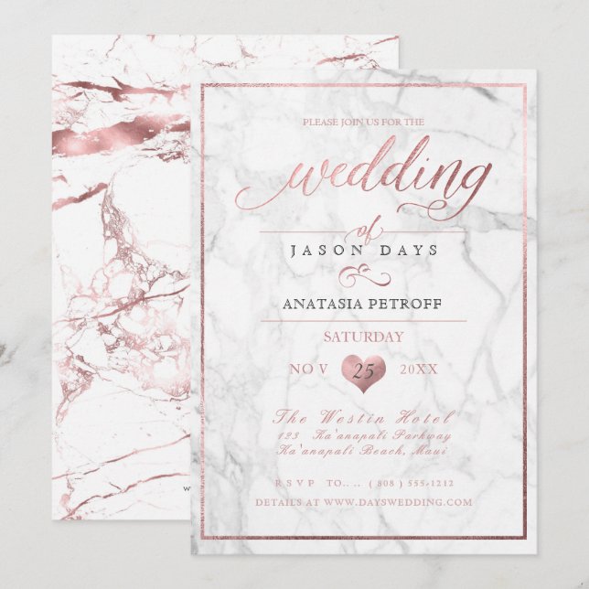 PixDezines Marble/Faux Ro Guld/Bröllop Inbjudningar (Fram/baksida)