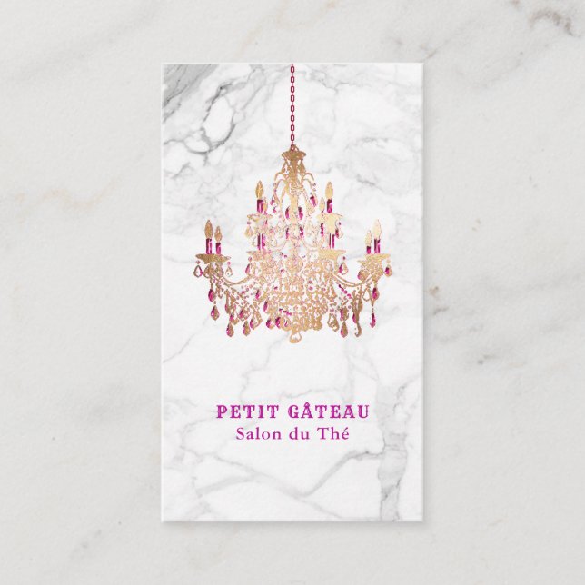 PixDezines Marble+Faux Ro Guld Chandelier Visitkort (Framsida)