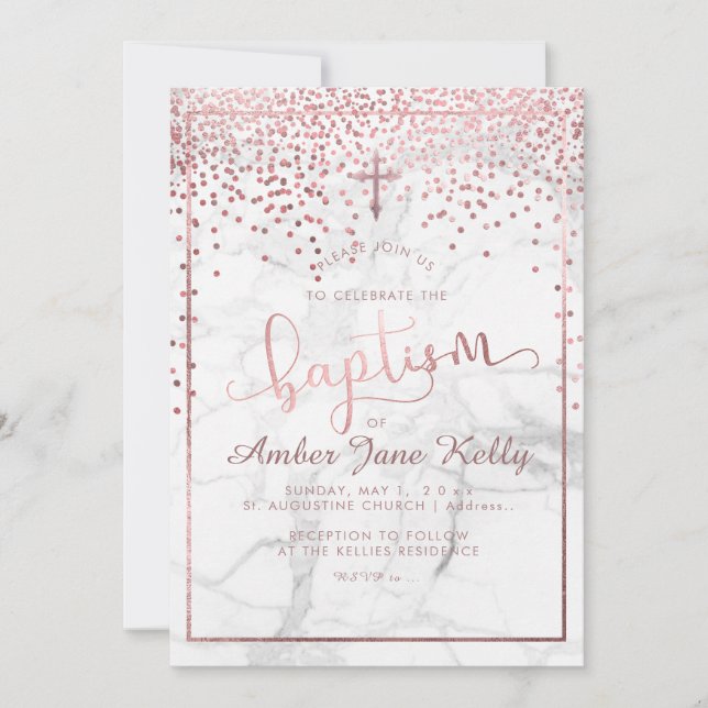 PixDezines Marble+Faux Ro Guld Dots/Baptism Inbjudningar (Framsida)