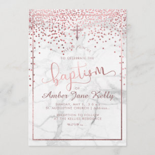 PixDezines Marble+Faux Ro Guld Dots/Baptism Inbjudningar