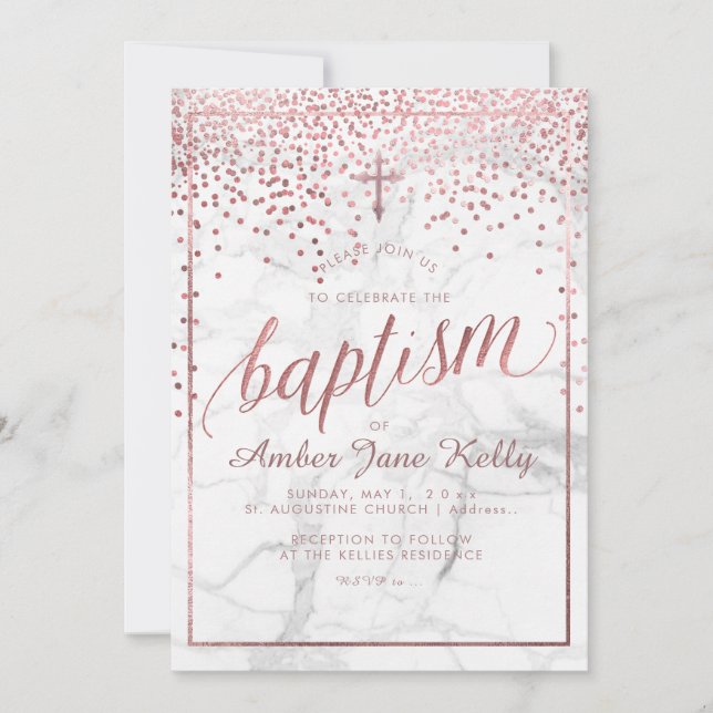 PixDezines Marble+Faux Ro Guld Dots/Baptism Inbjudningar (Framsida)
