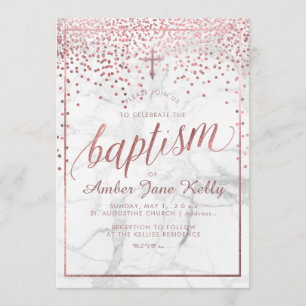 PixDezines Marble+Faux Ro Guld Dots/Baptism Inbjudningar