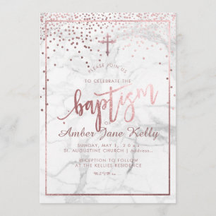 PixDezines Marble+Faux Ro Guld Dots/Baptism Inbjudningar