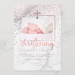 PixDezines Marble+Faux Ro Guld Dots/Christening Inbjudningar