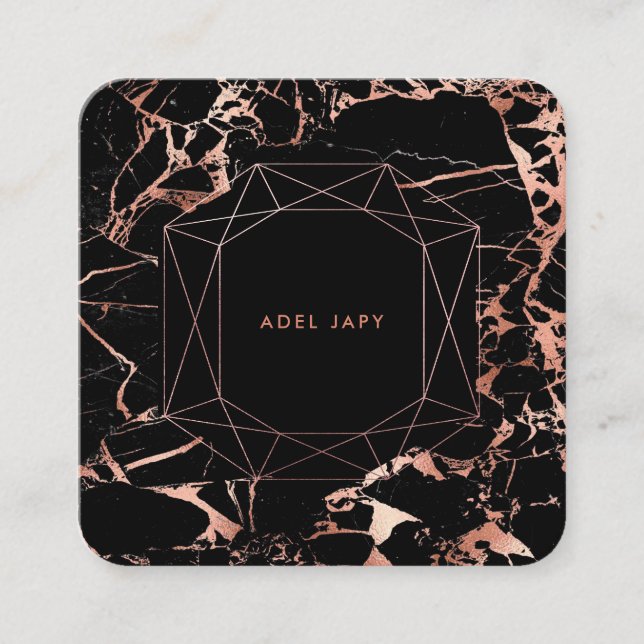 PixDezines Marble+Faux Ro Guld Emerald cut Fyrkantigt Visitkort (Framsida)