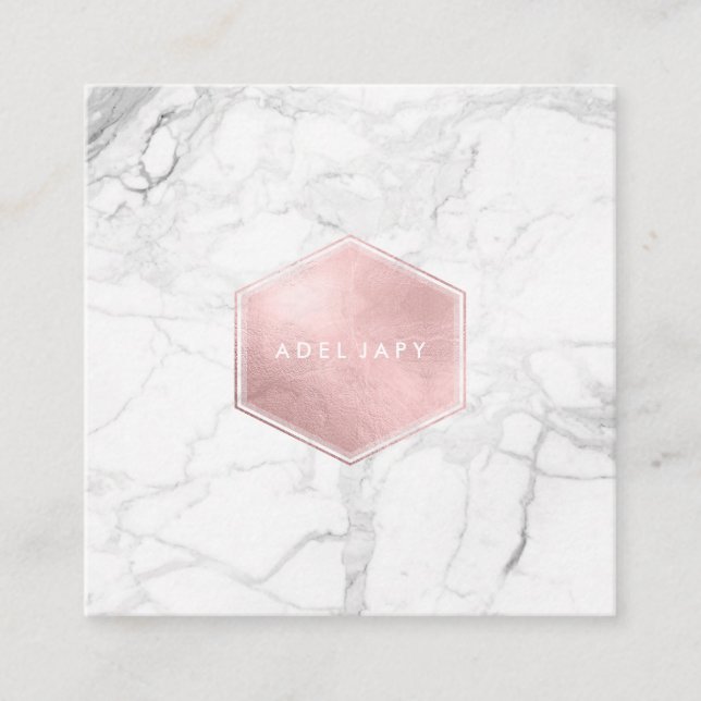 PixDezines Marble+Faux Ro Guld Foil Fyrkantigt Visitkort (Framsida)