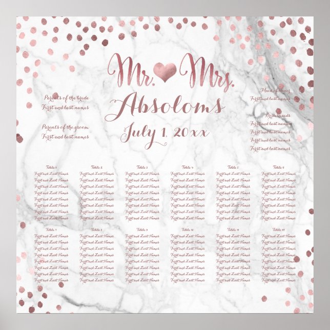 PixDezines Marble/Faux Ro Guld Specks/Sittplatser Poster (Framsidan)