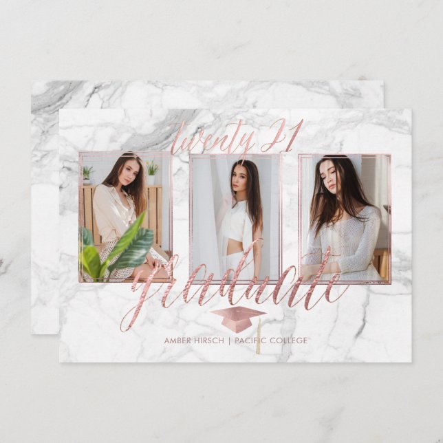PixDezines Marble Faux Ro Guld Studenten Inbjudningar (Fram/baksida)