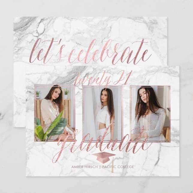 PixDezines Marble Faux Ro Guld Studenten Invita Inbjudningar (Fram/baksida)