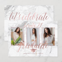 PixDezines Marble Faux Ro Guld Studenten Invita