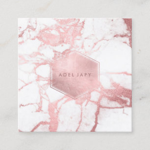 PixDezines Marble+Faux Rose Gold Veins Fyrkantigt Visitkort