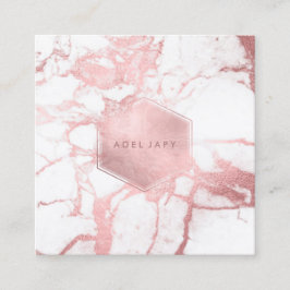 PixDezines Marble+Faux Rose Gold Veins Fyrkantigt Visitkort