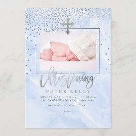 PixDezines Marble+Faux Silver Dots/Christening Inbjudningar