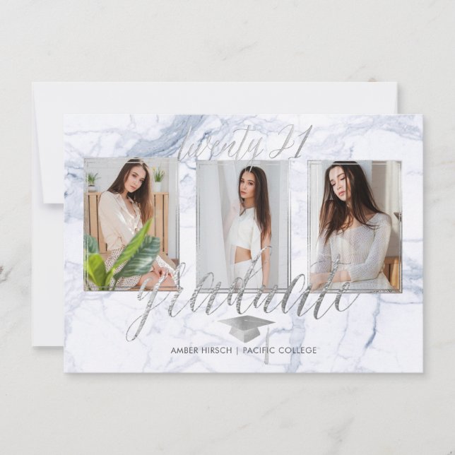 PixDezines Marble Faux Silver Studenten Inbjudningar (Framsida)