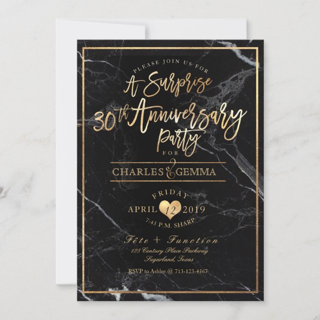 PixDezines Marble+Gold/30-årsjubileumssurprise Inbjudningar (Framsida)