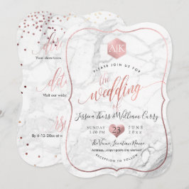 PixDezines Marble+Monogram+Faux RoseGold Honeycomb Inbjudningar