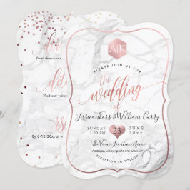 PixDezines Marble+Monogram+Faux RoseGold Honeycomb Inbjudningar