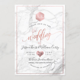 PixDezines Marble+Monogram+Faux RoseGold Honeycomb Inbjudningar