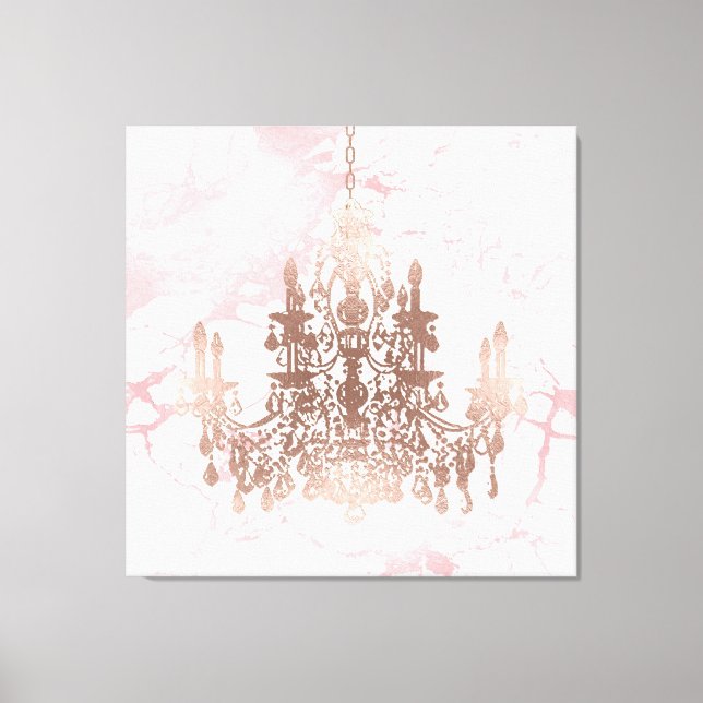 PixDezines  Marble Ro Guld Chandelier 40 x 40 Canvastryck (Framsida)