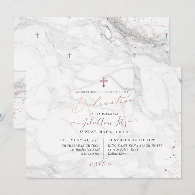 PixDezines Marble Ro Guld Dedikation Inbjudningar (Fram/baksida)