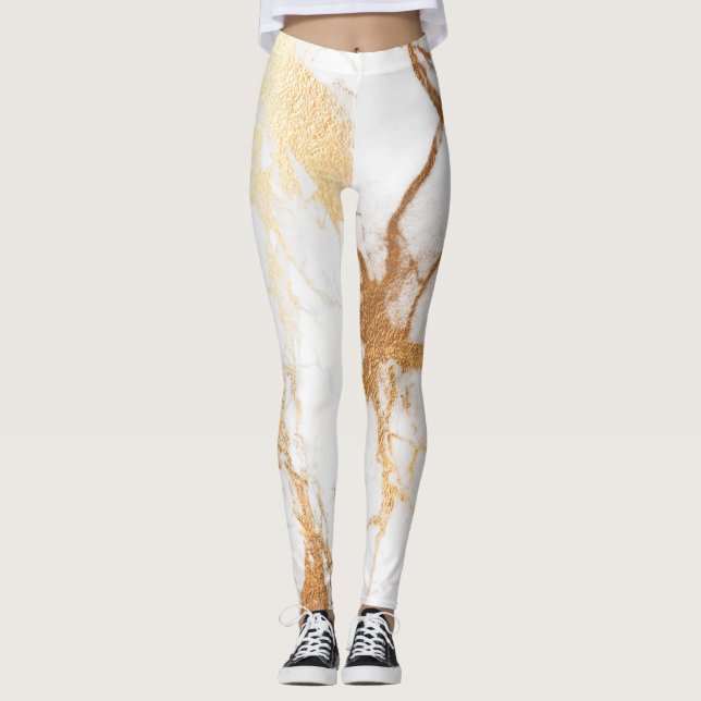 PixDezines Marble Slab/Faux Guld Veins Leggings (Framsida)