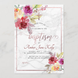PixDezines Marble+Watercolor Flowers/Baptism Inbjudningar