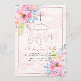 PixDezines Marble+Watercolor Flowers/Baptism Inbjudningar