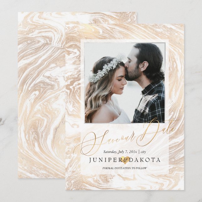 PixDezines Marbleized Faux Guld Inbjudningar (Fram/baksida)