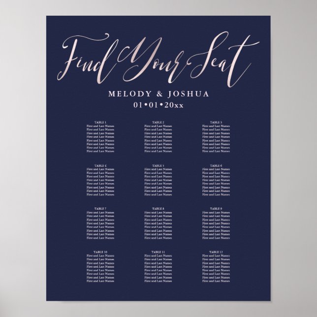 PixDezines Marin Modern kalligrafi, sittplatskarta Poster (Framsidan)