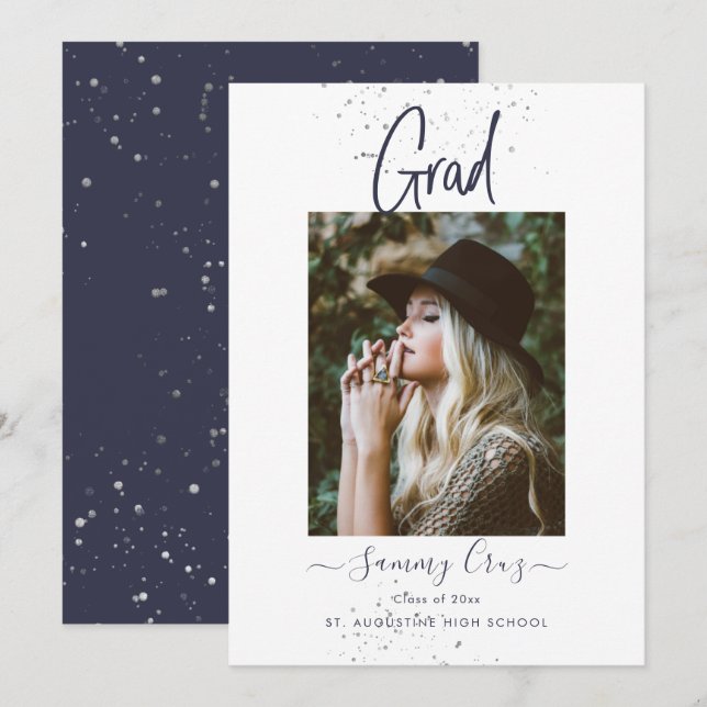 PixDezines Marinblå Grad Flat Annonskort Meddelande (Fram/baksida)