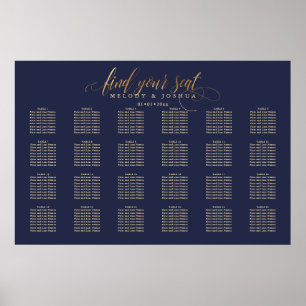 PixDezines Marinblå+Guld Kalligrafi, Bordskarta Poster