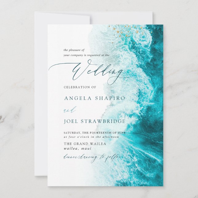 PixDezines Marine Vågar Shoreline Beach Wedding Inbjudningar (Framsida)