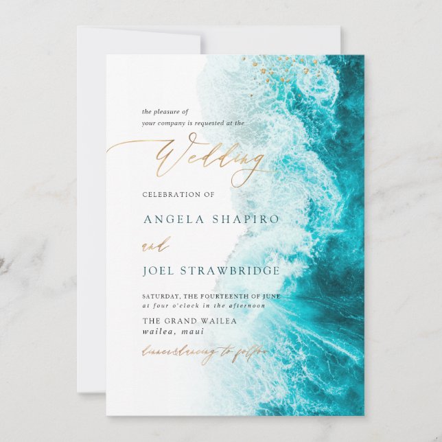 PixDezines Marine Vågar Shoreline Beach Wedding Inbjudningar (Framsida)