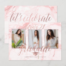 PixDezines Marmor Falsk Rosa Guld Examen Inbjudan