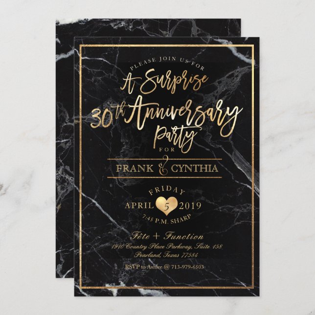 PixDezines Marmor/Falskt Guld/Jubileumfest Inbjudningar (Fram/baksida)