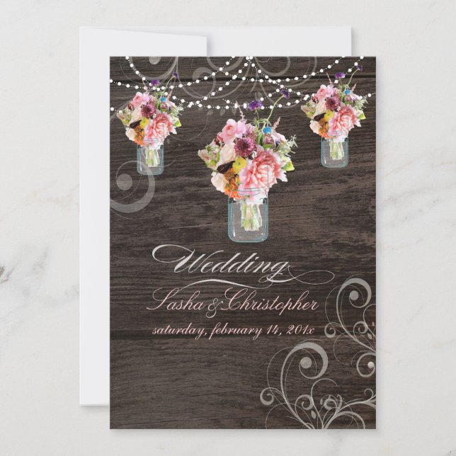 PixDezines MASON BURK/RUSTIC WOOD PANELS Inbjudningar (Framsida)