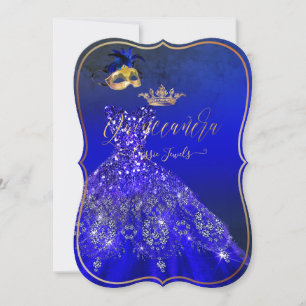 PixDezines Masquerad Quinceanera, Royal Blue Inbjudningar