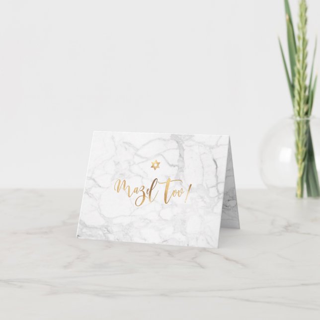 PixDezines Mazel Tov, Marble+Faux Guld Calligraphy Kort (Framsida)