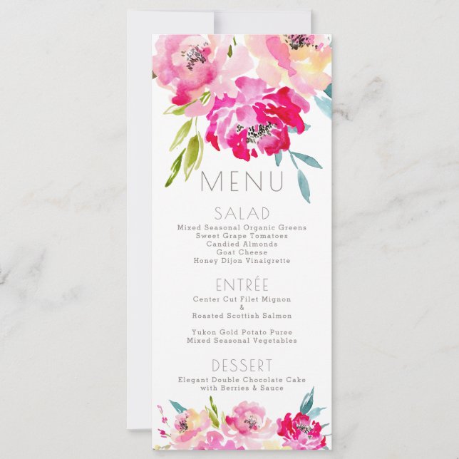 PixDezines Menu Watercolor Peonies Inbjudningar (Framsida)