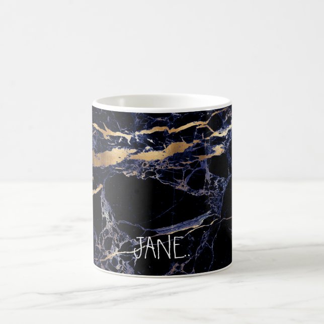 PixDezines MIDNIGHT BLUE MARBLE+FAUX GULD VEINS Kaffemugg (Center)