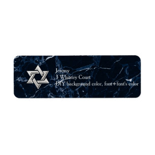 PixDezines Midnight Blue Marble Star of Daivd Returadress Etikett