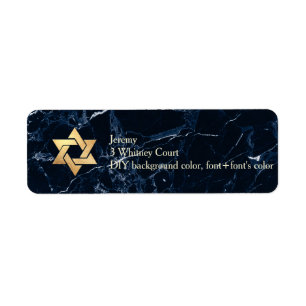 PixDezines Midnight Blue Marble Star of David Returadress Etikett