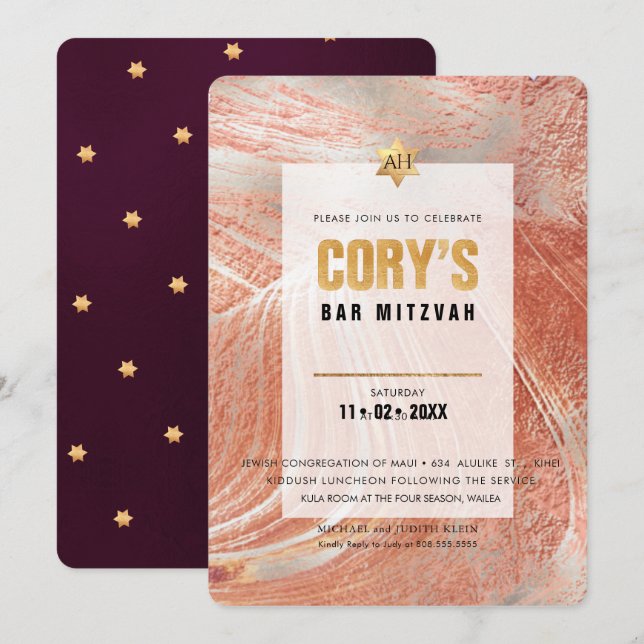 PixDezines Minimalist DIY FAUX GULD Mitzvah Inbjudningar (Fram/baksida)