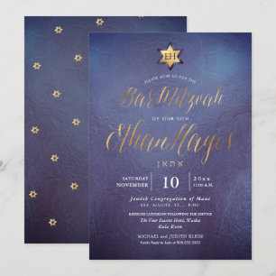 PixDezines minimalist ombre blå Mitzvah, script Inbjudningar