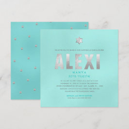 PixDezines Minimalistisk DIY FAUX PLATINUM Mitzvah Inbjudningar