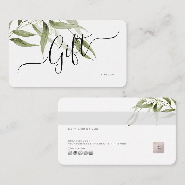 PixDezines Minimalistisk Eucalyptus E-presentkort Visitkort (Fram/baksida)