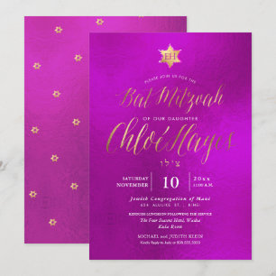 PixDezines Minimalistiska magenta Mitzvah, Script Inbjudningar