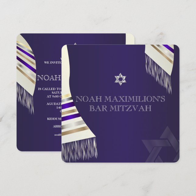 PixDezines mitzvah/lila tallit/dyy bakgrund Inbjudningar (Fram/baksida)