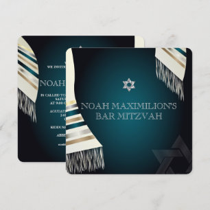 PixDezines mitzvah/teal tallit/dyy bakgrund Inbjudningar